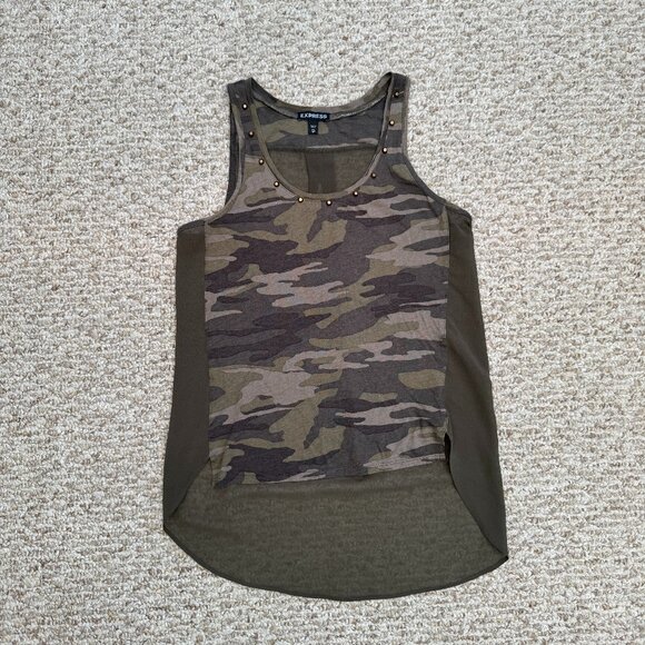 Express Camoflash sleeveless top army sheer Olive Green‎ XS - Picture 1 of 6